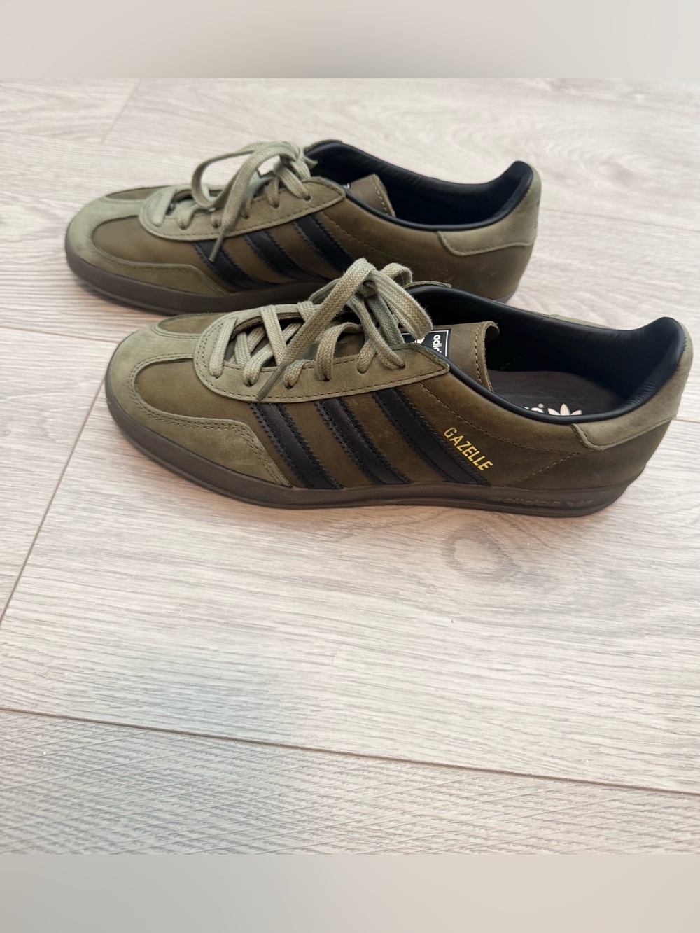 Adidas retro olive green and black gazelles